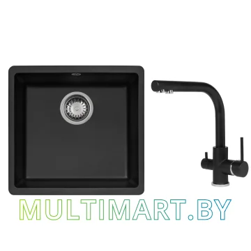 Кухонная мойка Aquasanita Fast SQF 102+Akvaduo 2663 L 601 black metallic